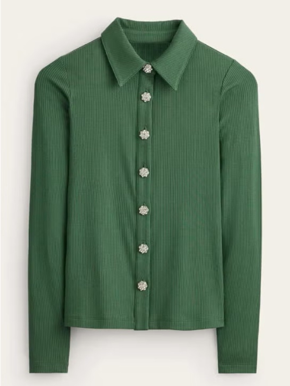 Boden Jewelled Button Ribbed Shirt In Green Size 6